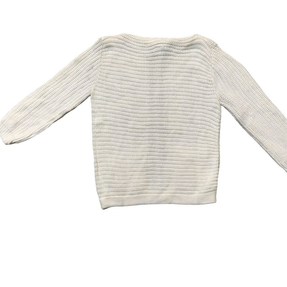 Vintage 1950s Cream & Tan Stripe Textured 3/4 Sleeve Knit Sweater w/ Pockets Sma - Picture 6 of 7
